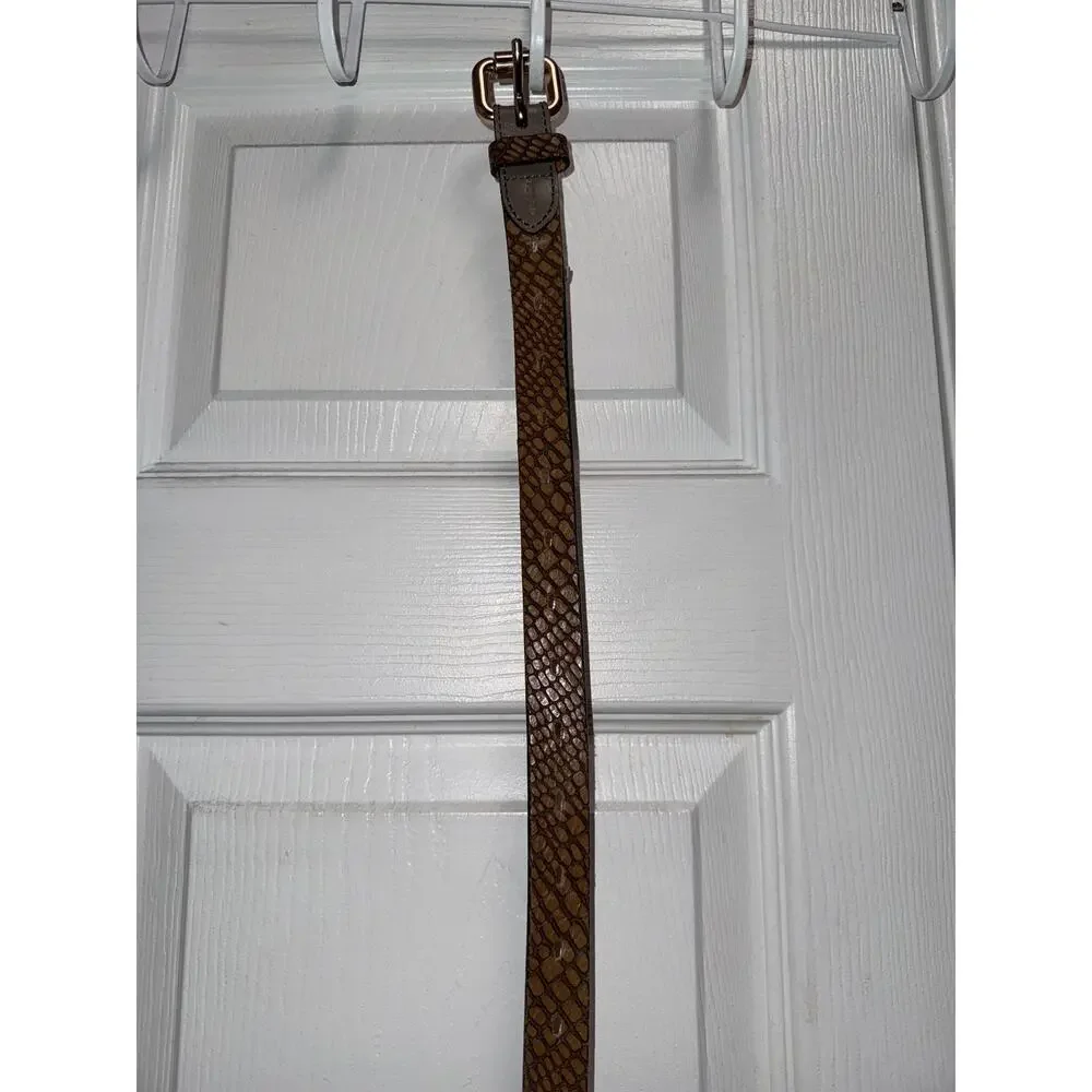 Fossil Brown Leather Snakeskin Print Skinny Belt Y2K